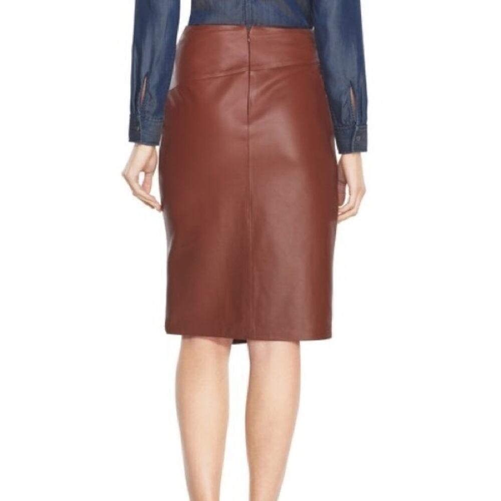 WHBM brown leather split pencil skirt - Picture 3 of 12